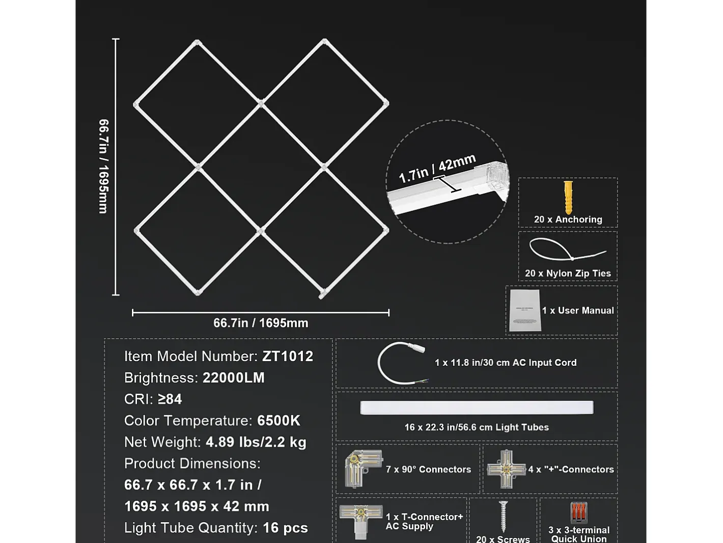Luzes de Garage SucceBuy Cuadradas a LED 22 000 lm 5 Rejas para Iluminación de Detalle de Auto Blanco Sale