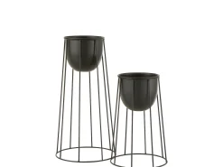 LANA DECO Macetero-Maceta con pie líneas hierro Alt. 45 cm Negro