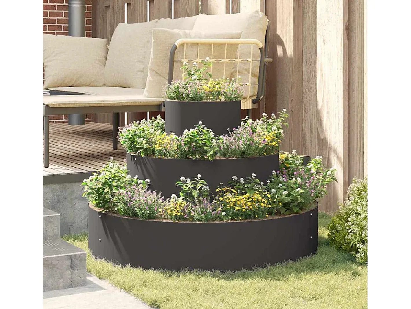 Hot Maceta para Jardín | Jardinera | Macetero 90 x 90 x 20 cm Acero Negro