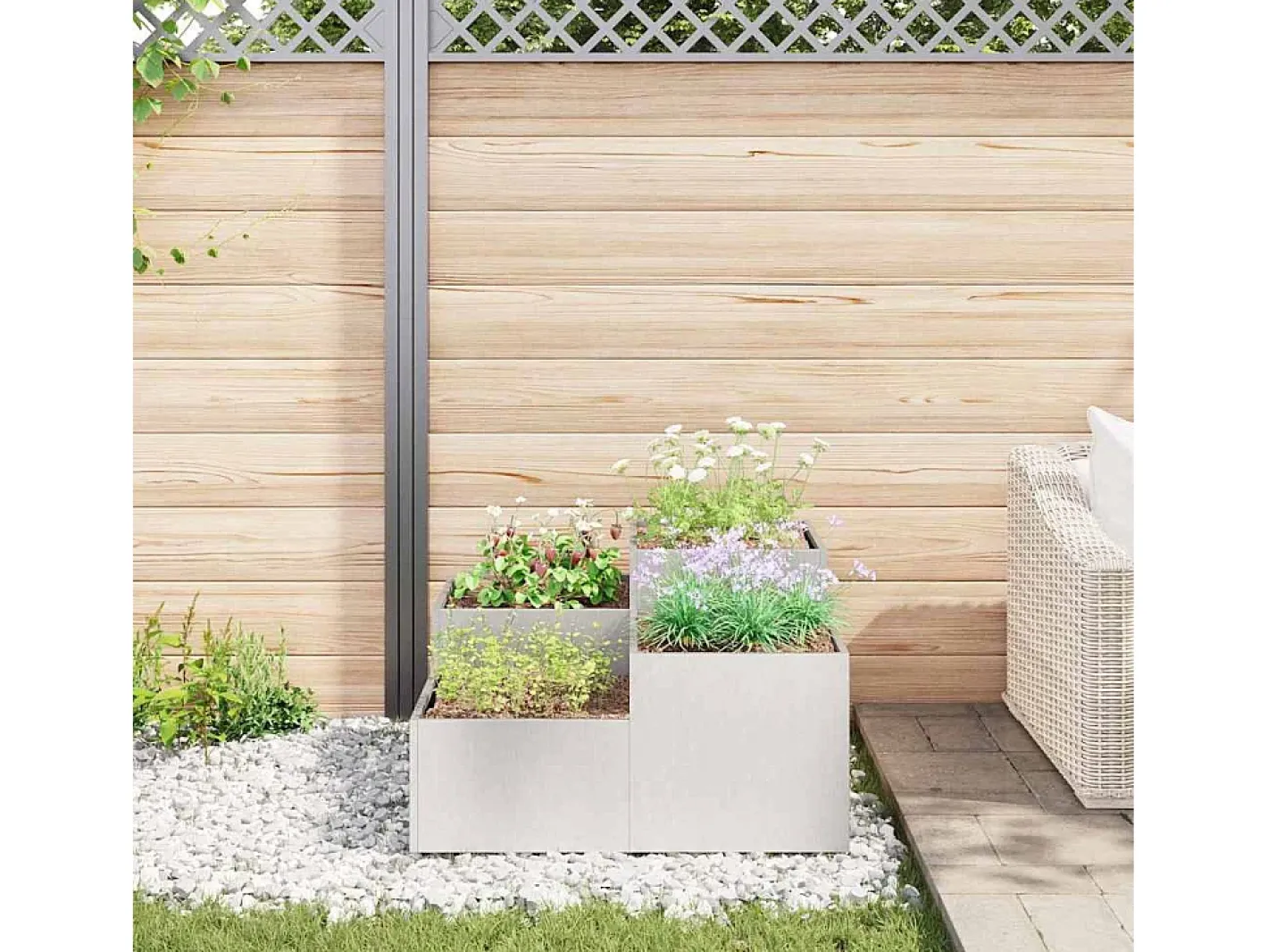 Sale Maceta para Jardín | Jardinera | Macetero 100 x 100 x 48 cm Acero inoxidable Plateado