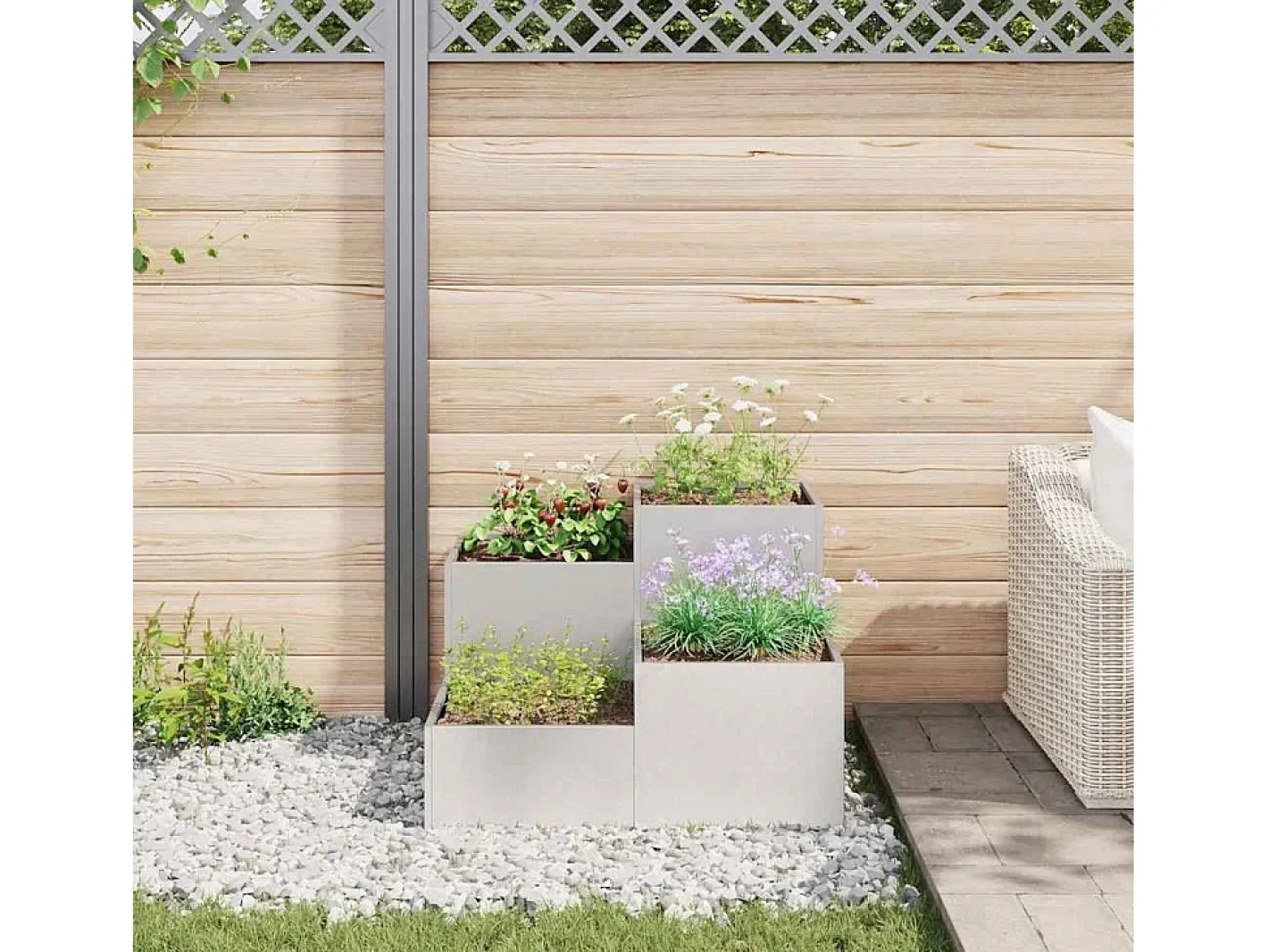 Clearance Maceta para Jardín | Jardinera | Macetero 80 x 80 x 60 cm Acero inoxidable Plateado