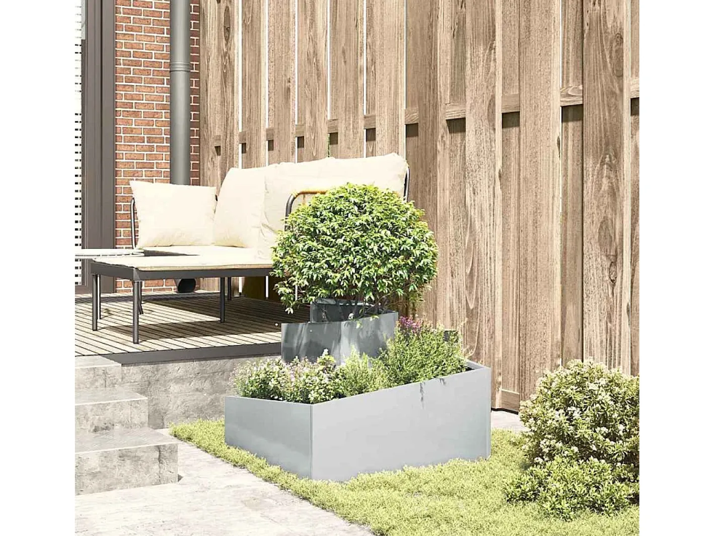 Macetero-Maceta para Jardín | Jardinera | Macetero 60 x 60 x 50 cm Acero galvanizado Plateado