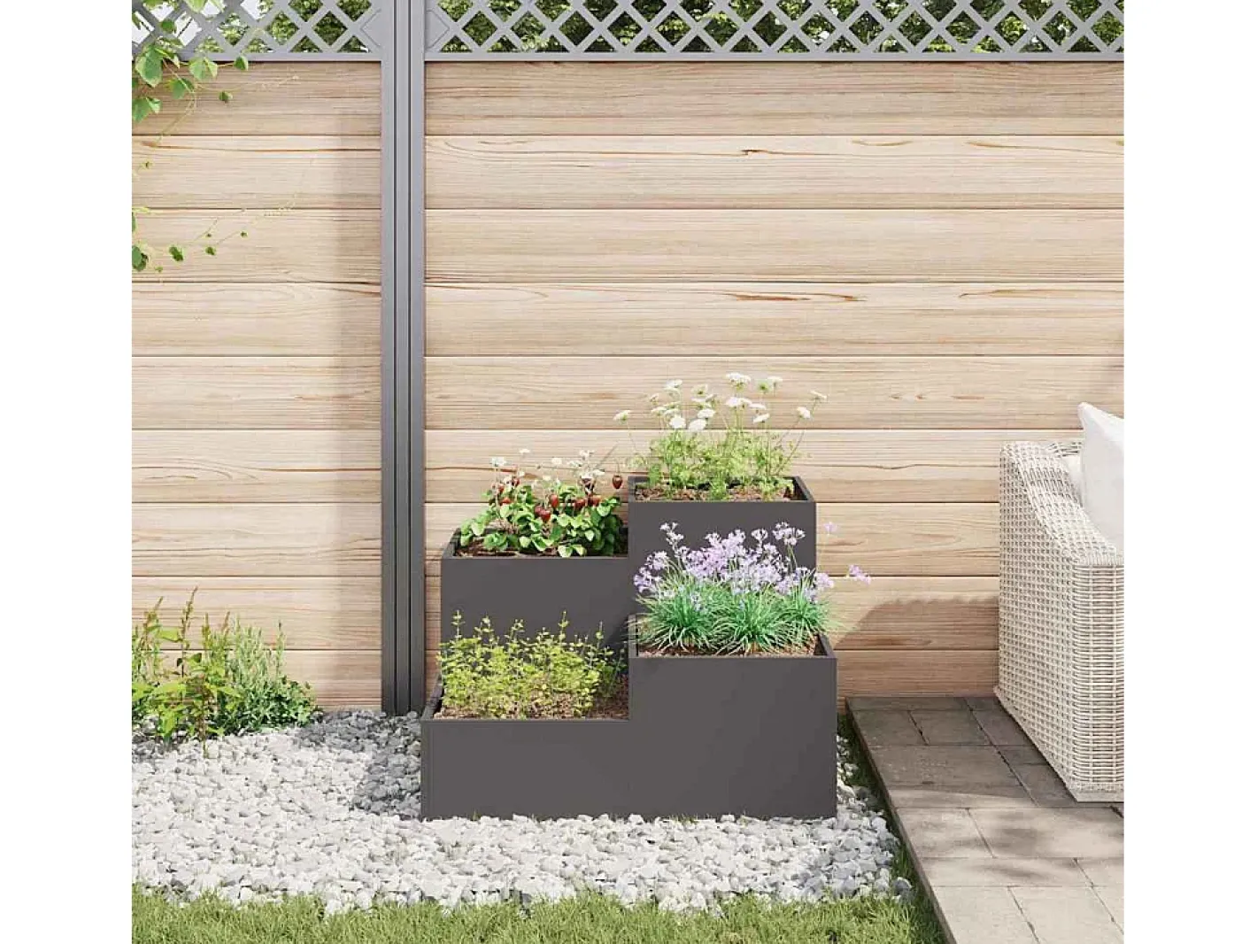 Maceta para Jardín | Jardinera | Macetero 100 x 100 x 60 cm Acero Negro