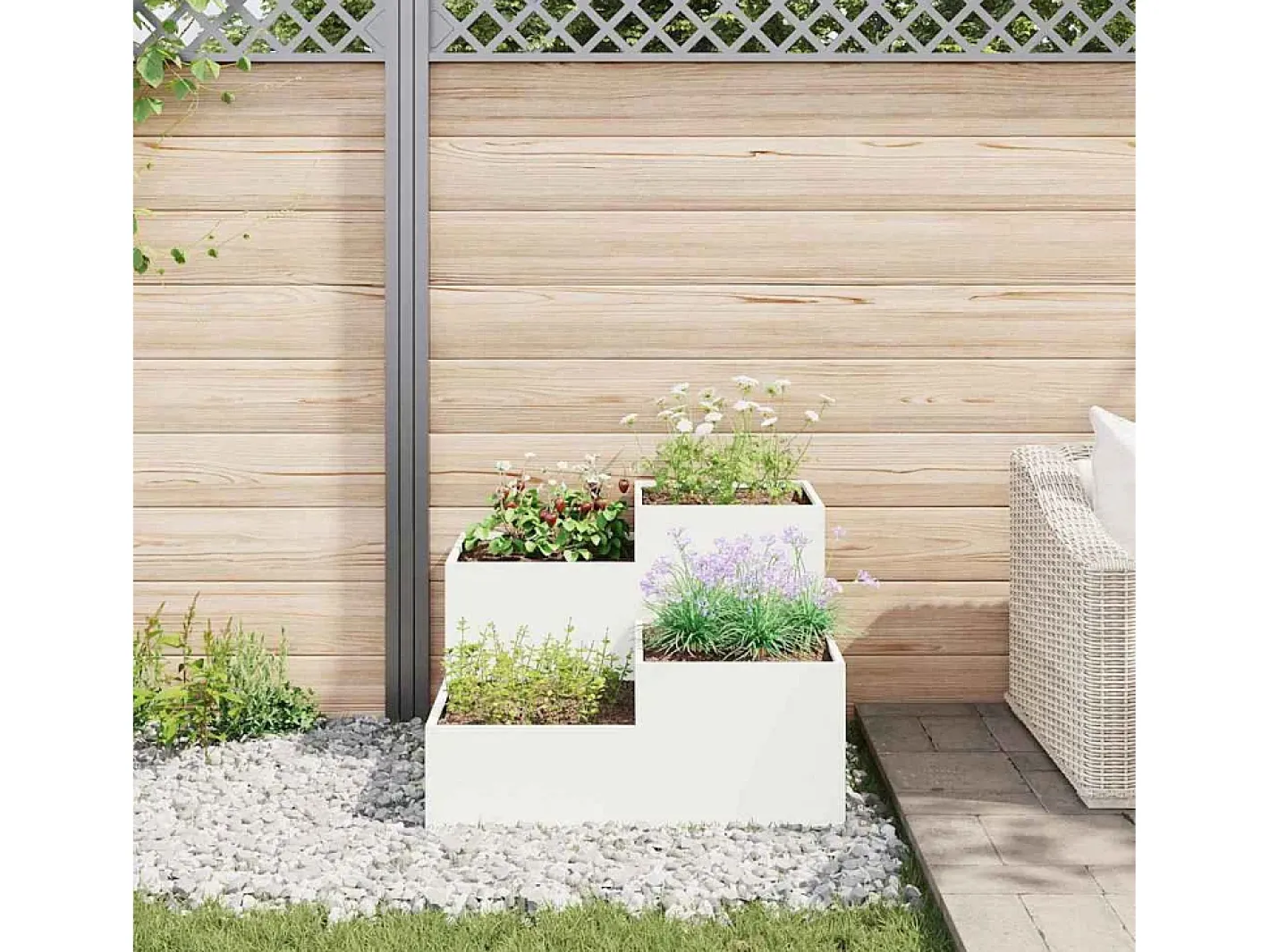 Macetero-Maceta para Jardín | Jardinera | Macetero 80 x 80 x 60 cm Acero Blanco
