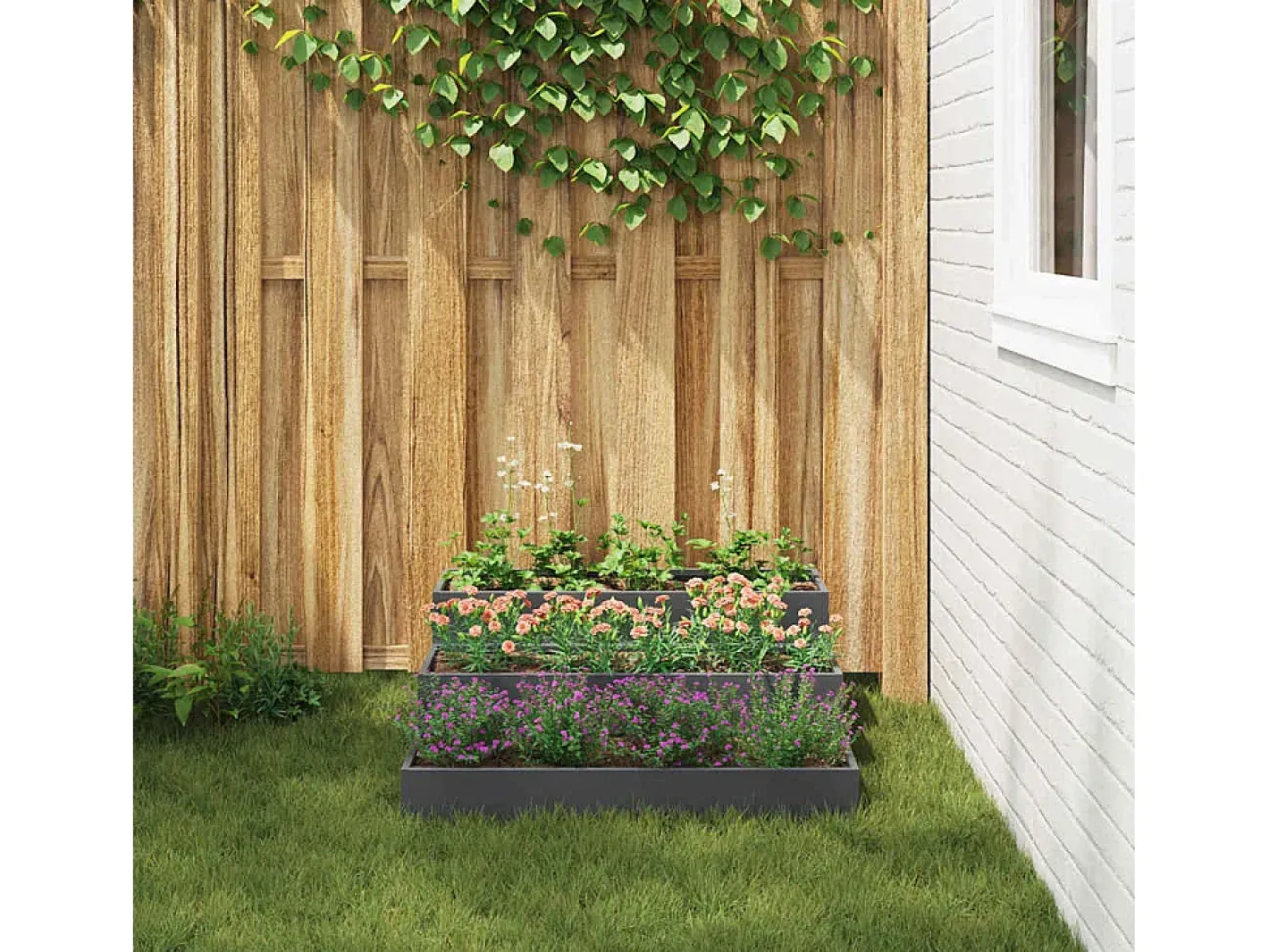 Clearance Maceta para Jardín | Jardinera | Macetero Antracita 90 x 90 x 35 cm Acero Gris