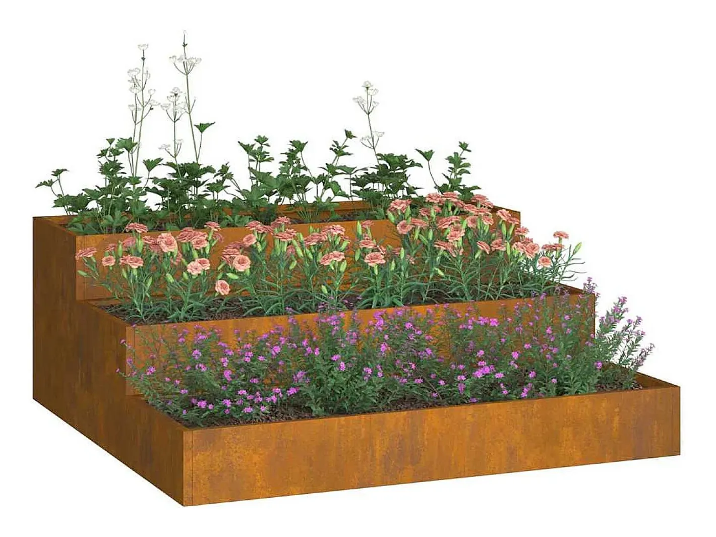 Macetero-Maceta para Jardín | Jardinera | Macetero Oxidado 90 x 90 x 35 cm Acero oxidado Naranja