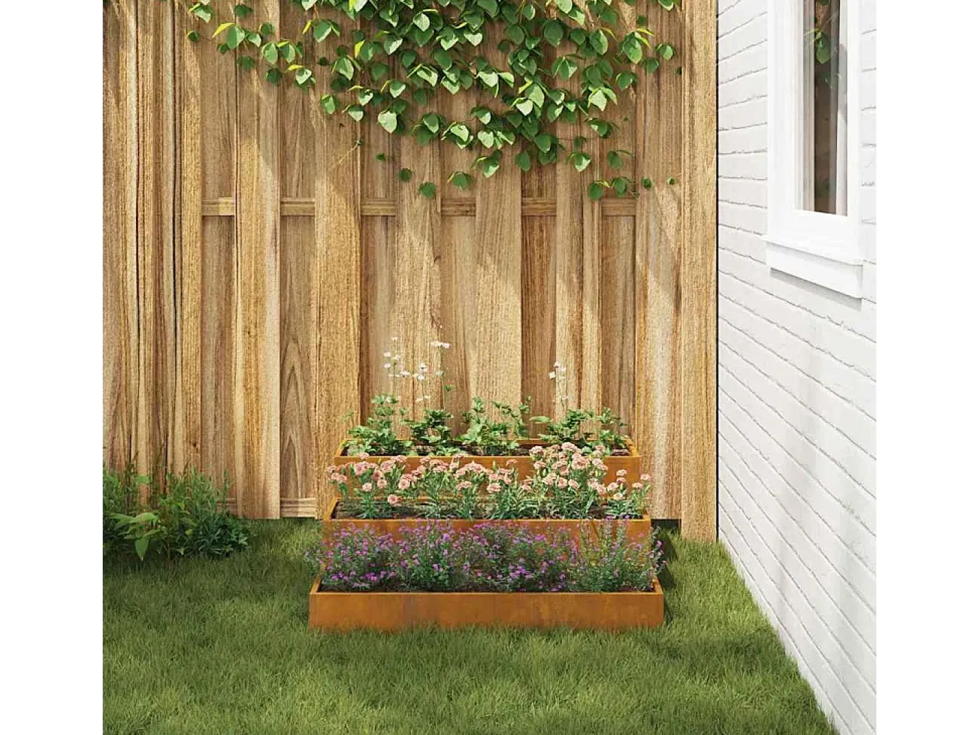 Macetero-Maceta para Jardín | Jardinera | Macetero Oxidado 90 x 90 x 35 cm Acero oxidado Naranja