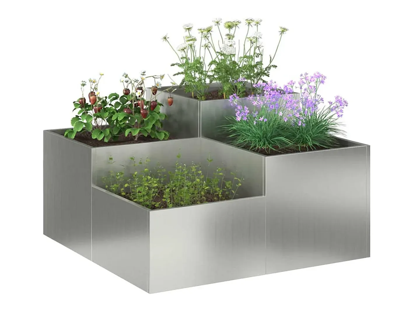 Outlet Maceta para Jardín | Jardinera | Macetero 100 x 100 x 48 cm Acero galvanizado Plateado