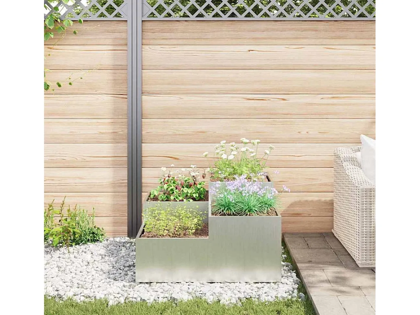 Outlet Maceta para Jardín | Jardinera | Macetero 100 x 100 x 48 cm Acero galvanizado Plateado