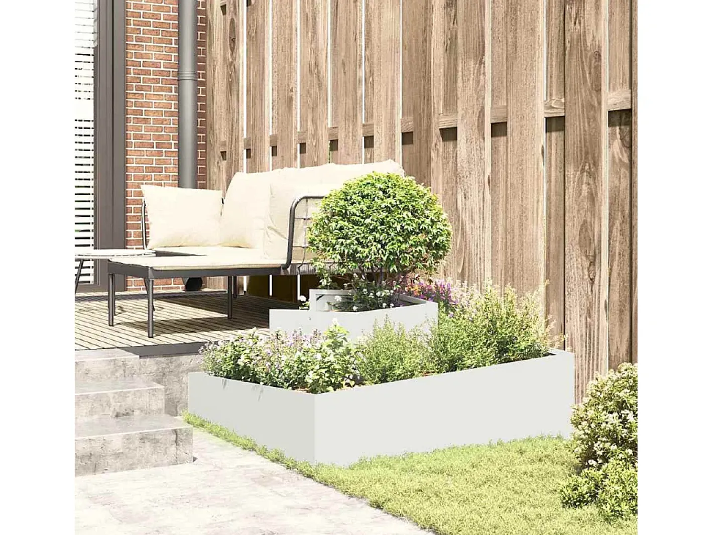 Maceta para Jardín | Jardinera | Macetero 100 x 100 x 50 cm Acero Blanco