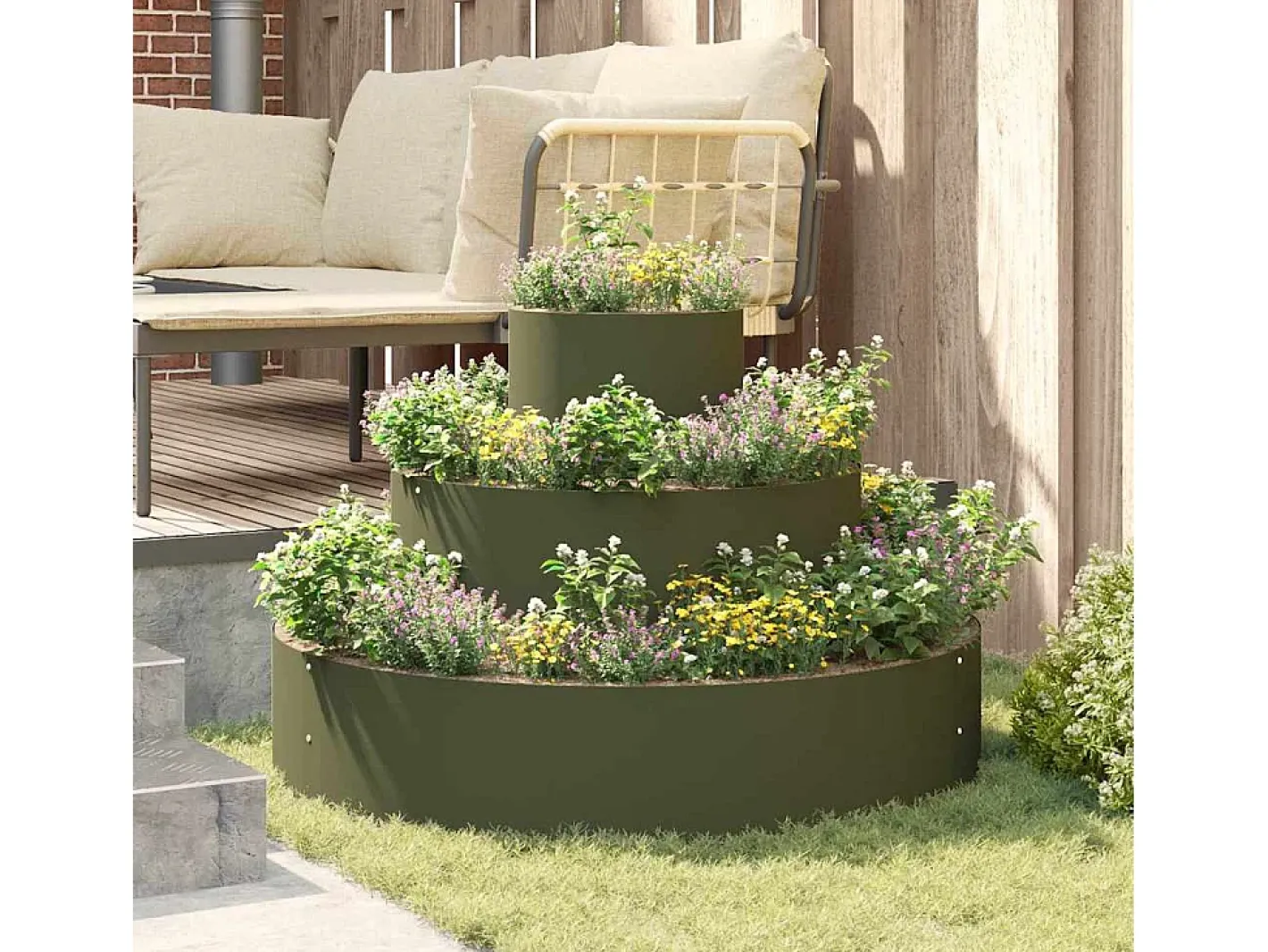 Clearance Maceta para Jardín | Jardinera | Macetero oliva 90 x 90 x 20 cm Acero Verde