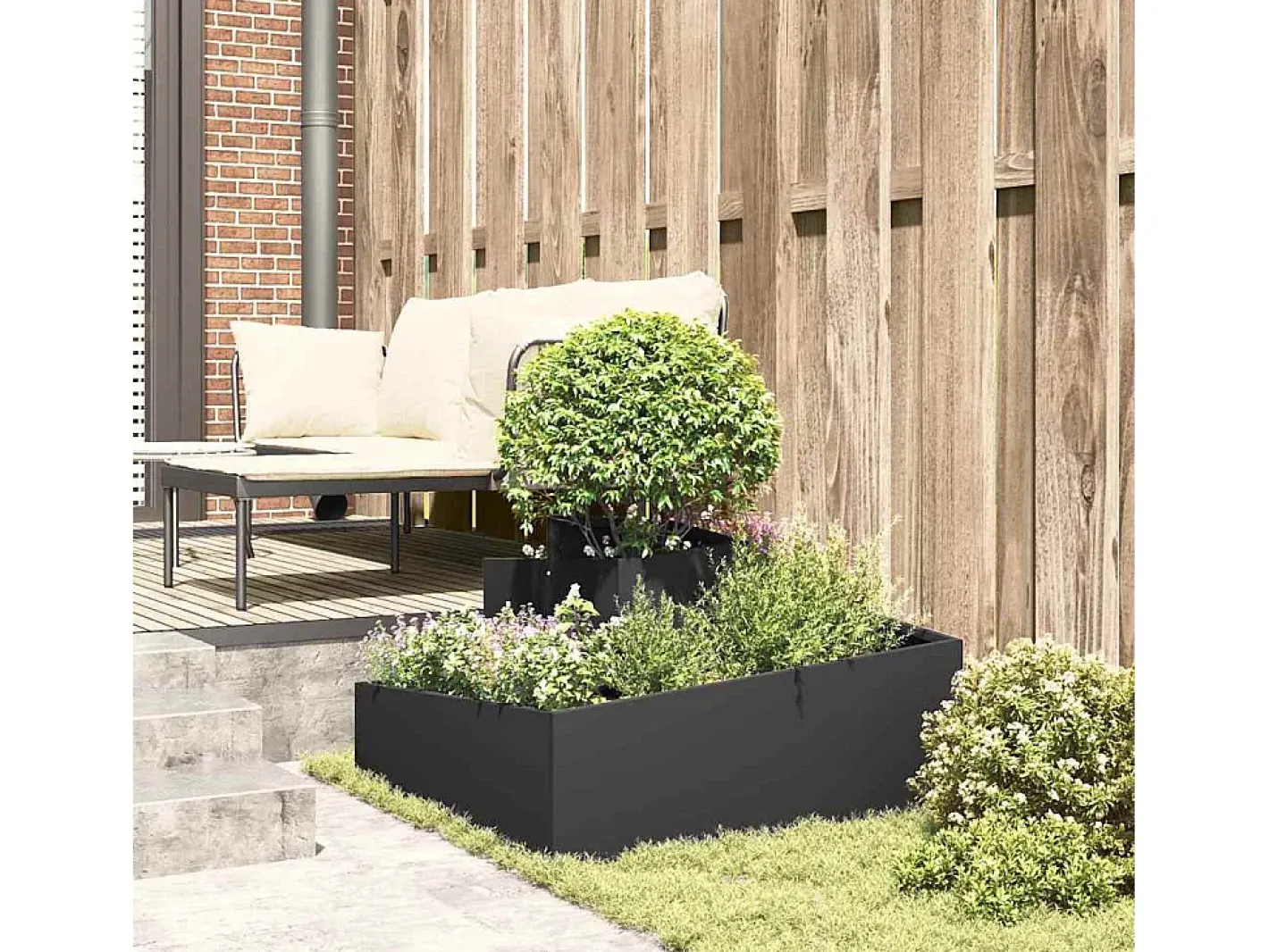 Maceta para Jardín | Jardinera | Macetero 80 x 80 x 50 cm Acero laminado en frío Negro Best