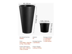 Macetero-Macetas SucceBuy, Juego de 2, Redondas y Cónicas de 61 cm, para Uso en Exteriores e Interiores Negro