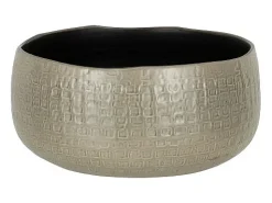 LANA DECO Macetero bajo con motivos en cerámica claro de 32x32x15cm Gris Discount