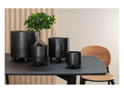 LANA DECO Macetero-Macetero de cerámica negra con soporte de 21x21x21cm Gris