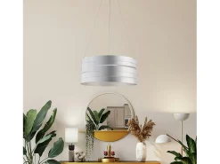Sale Mambo - Lámpara de suspensión en hierro lacado blanco con decoración. Plata antigua y cables de acero regulables 3 luces 120 - Ø45 - BL157-3-ARG Plateado