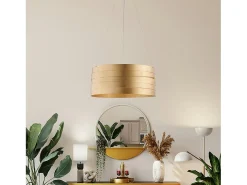 Lámpara Suspendida-Mambo - Lámpara de suspensión en hierro lacado blanco con decoración. Oro antiguo y cables de acero regulables 3 luces 120 - Ø45 - BL157-3-ORO Dorado