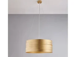 Lámpara Suspendida-Mambo - Lámpara de suspensión en hierro lacado blanco con decoración. Oro antiguo y cables de acero regulables 3 luces 120 - Ø45 - BL157-3-ORO Dorado
