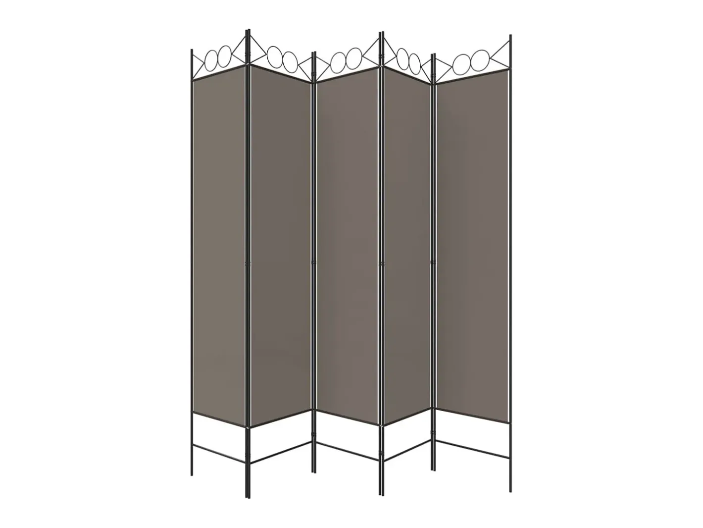 Biombo-Mampara divisoria de 5 paneles Antracita 200x200 cm Tejido Gris