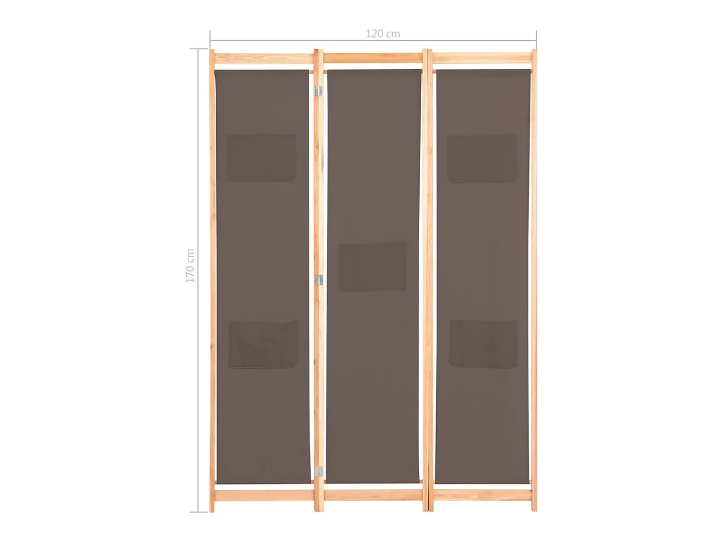 Biombo-Mampara divisoria de 3 paneles Marrón 120x170x4 cm Tela Marru00f3n