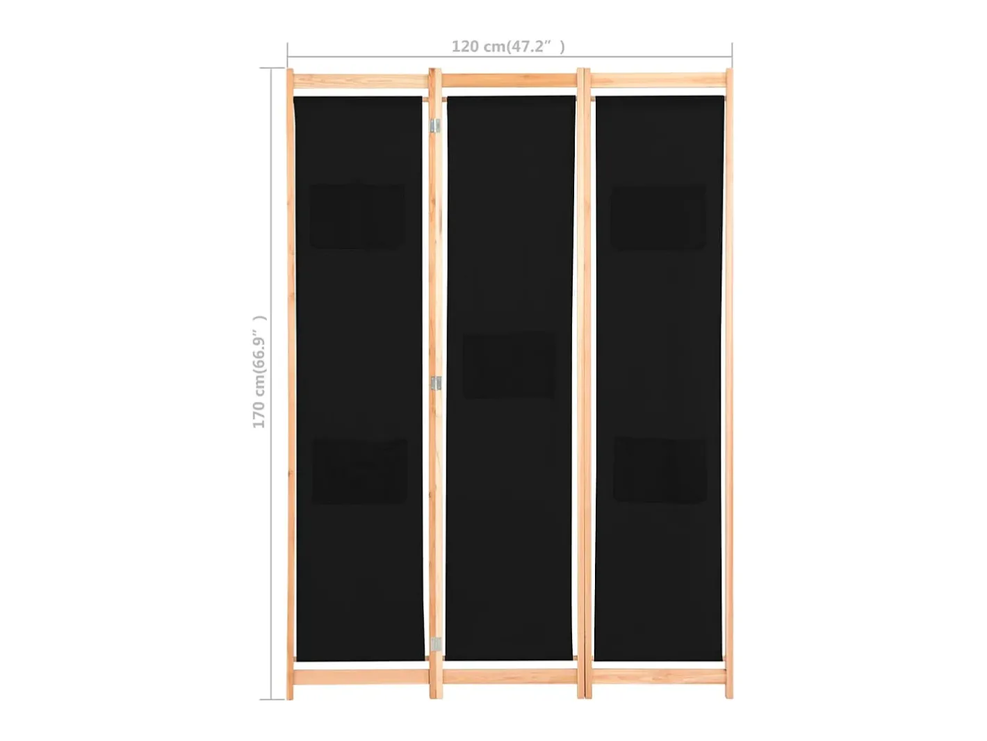 Mampara divisoria de 3 paneles Tela Negra 120x170x4 cm Negro New
