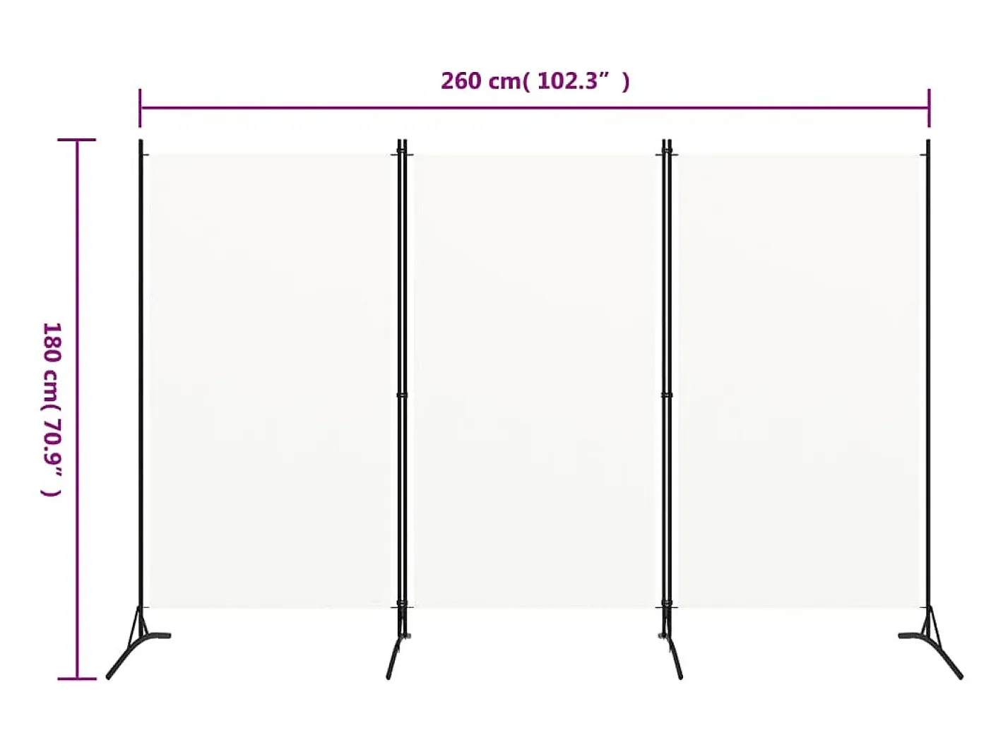 Online Mampara divisoria de 3 paneles Tela Blanca 260x180 cm Blanco