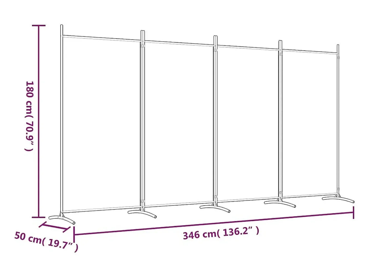 Biombo-Mampara divisoria de 4 paneles Marrón 346x180 cm Tela Marru00f3n