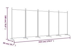 Biombo-Mampara divisoria de 5 paneles Marrón 433x180 cm Tela Marru00f3n