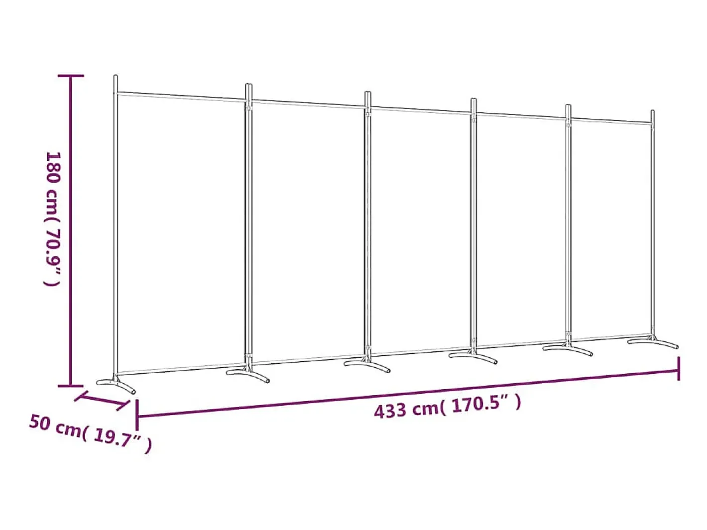 Biombo-Mampara divisoria de 5 paneles Marrón 433x180 cm Tela Marru00f3n