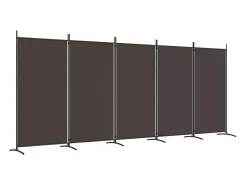 Biombo-Mampara divisoria de 5 paneles Marrón 433x180 cm Tela Marru00f3n