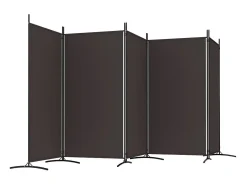 Biombo-Mampara divisoria de 5 paneles Marrón 433x180 cm Tela Marru00f3n