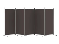 Biombo-Mampara divisoria de 5 paneles Marrón 433x180 cm Tela Marru00f3n