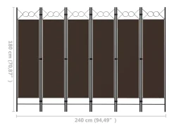 Biombo-Mampara divisoria de 6 paneles Marrón 240x180 cm Marru00f3n