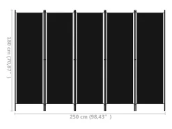 Mampara divisoria de 5 paneles Negra 250x180 cm Negro