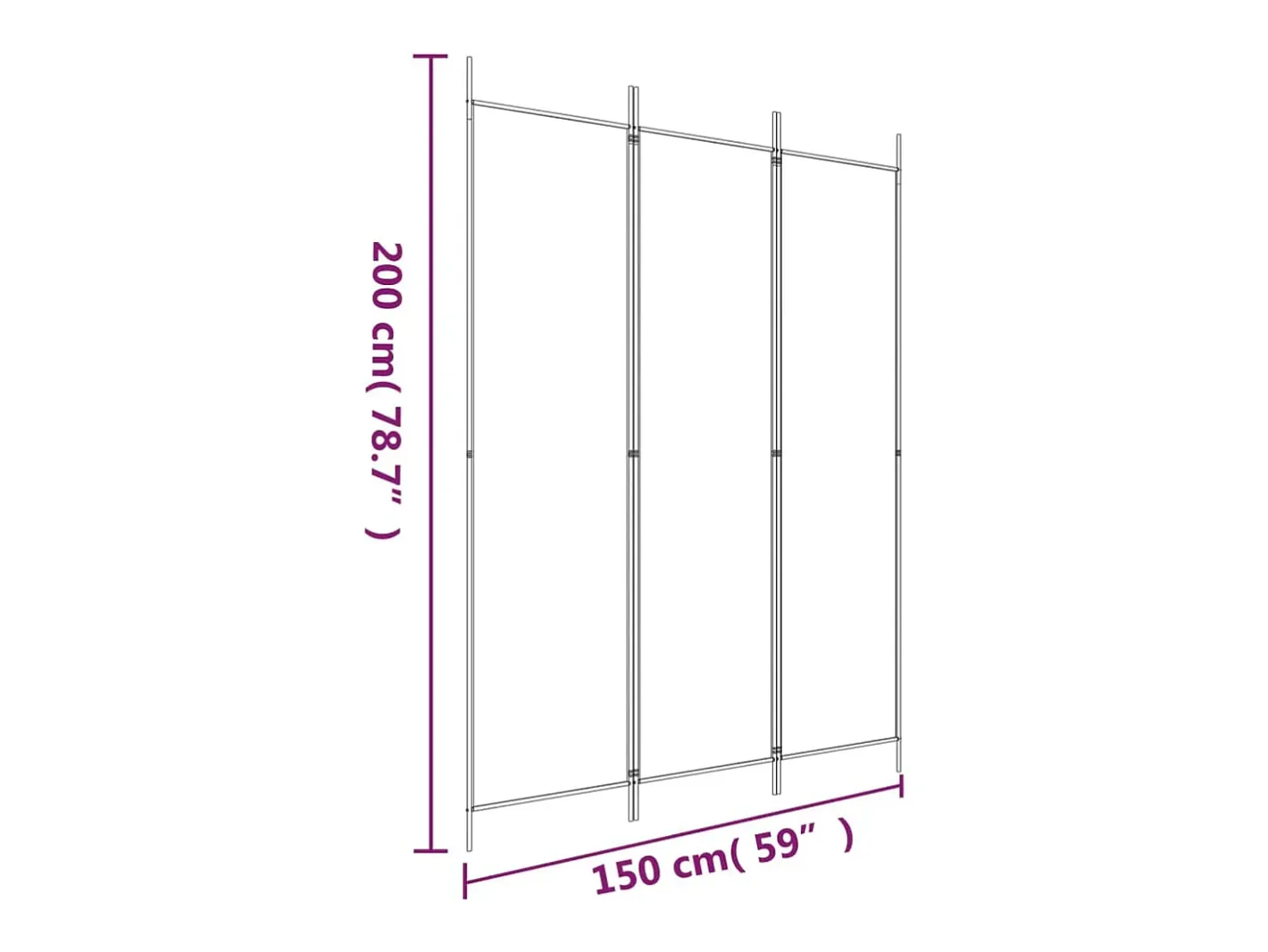 Mampara divisoria de 3 paneles Tela Negra 150x200 cm Negro