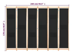 Hot Mampara divisoria de 6 paneles Tela Negra 240 x 170 x 4 cm Negro
