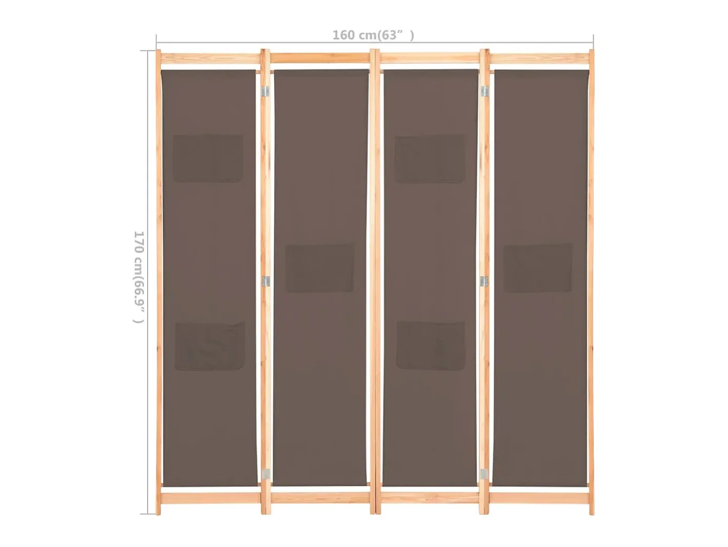 Biombo-Mampara divisoria de 4 paneles Marrón 160x170x4 cm Tela Marru00f3n