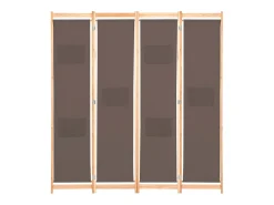 Biombo-Mampara divisoria de 4 paneles Marrón 160x170x4 cm Tela Marru00f3n