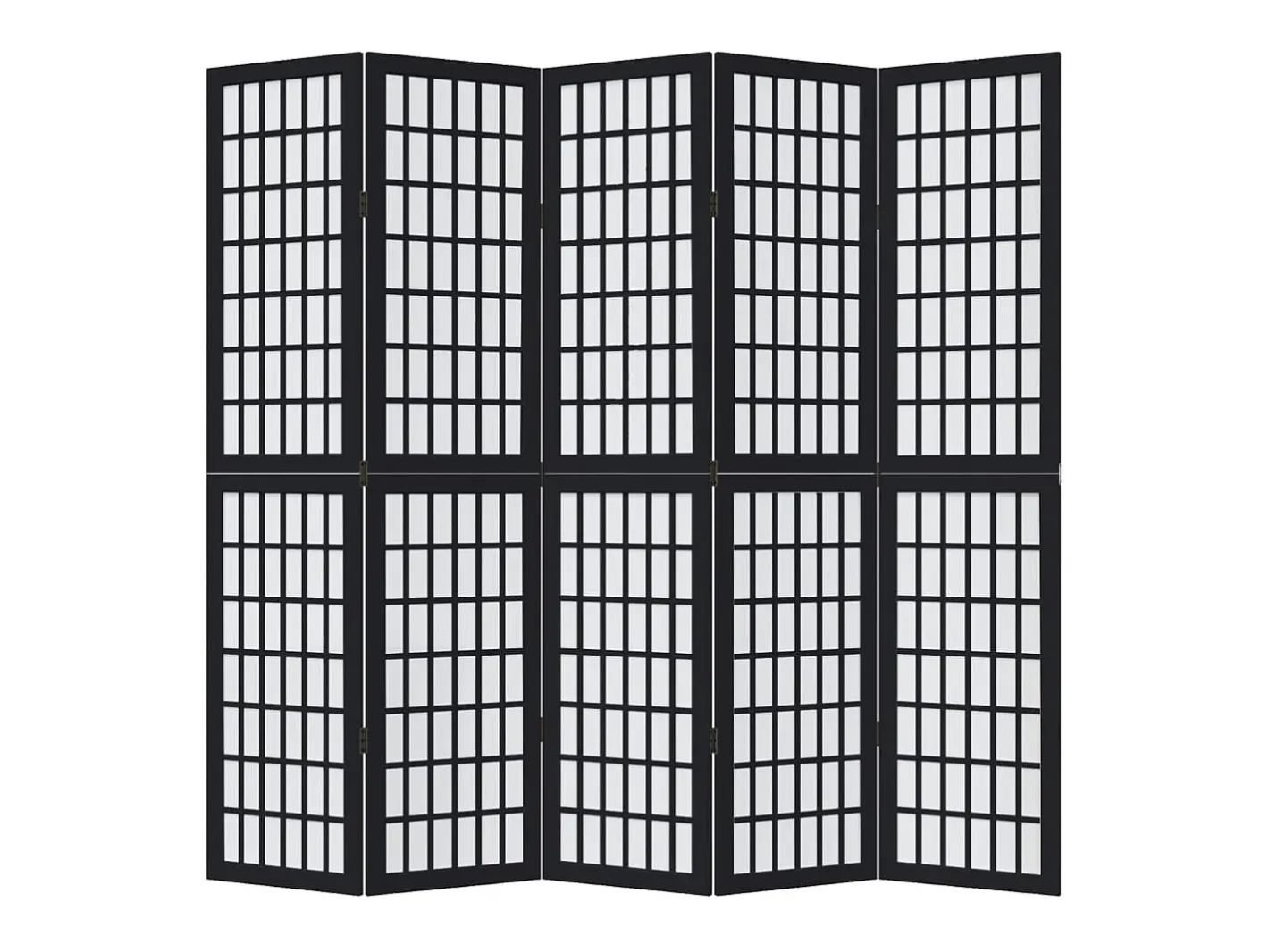 Biombo-Mampara divisoria de 5 paneles en madera maciza de paulownia negra Negro