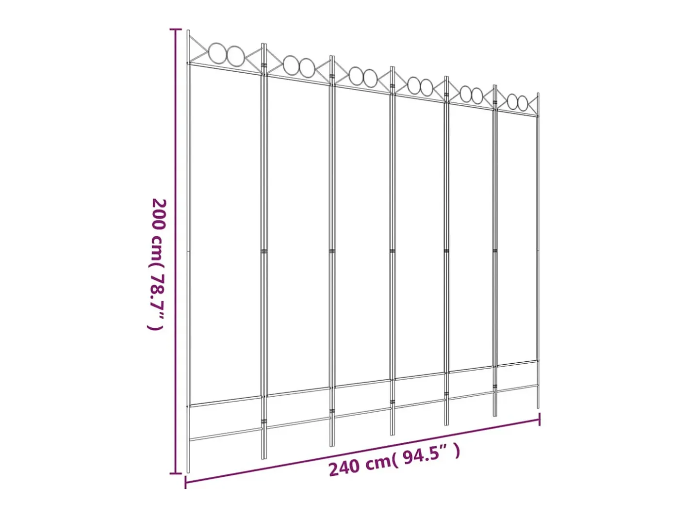 Mampara divisoria de 6 paneles Tela Blanca 240x200 cm Blanco Clearance