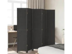 Mampara divisoria de 5 paneles en madera maciza de paulownia negra Negro Online