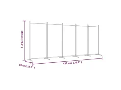 Mampara divisoria de 5 paneles Tela Blanca 433x180 cm Blanco New