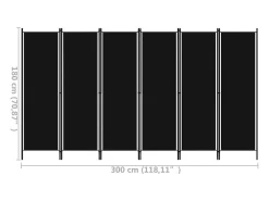 Biombo-Mampara divisoria de 6 paneles Negra 300x180 cm Negro
