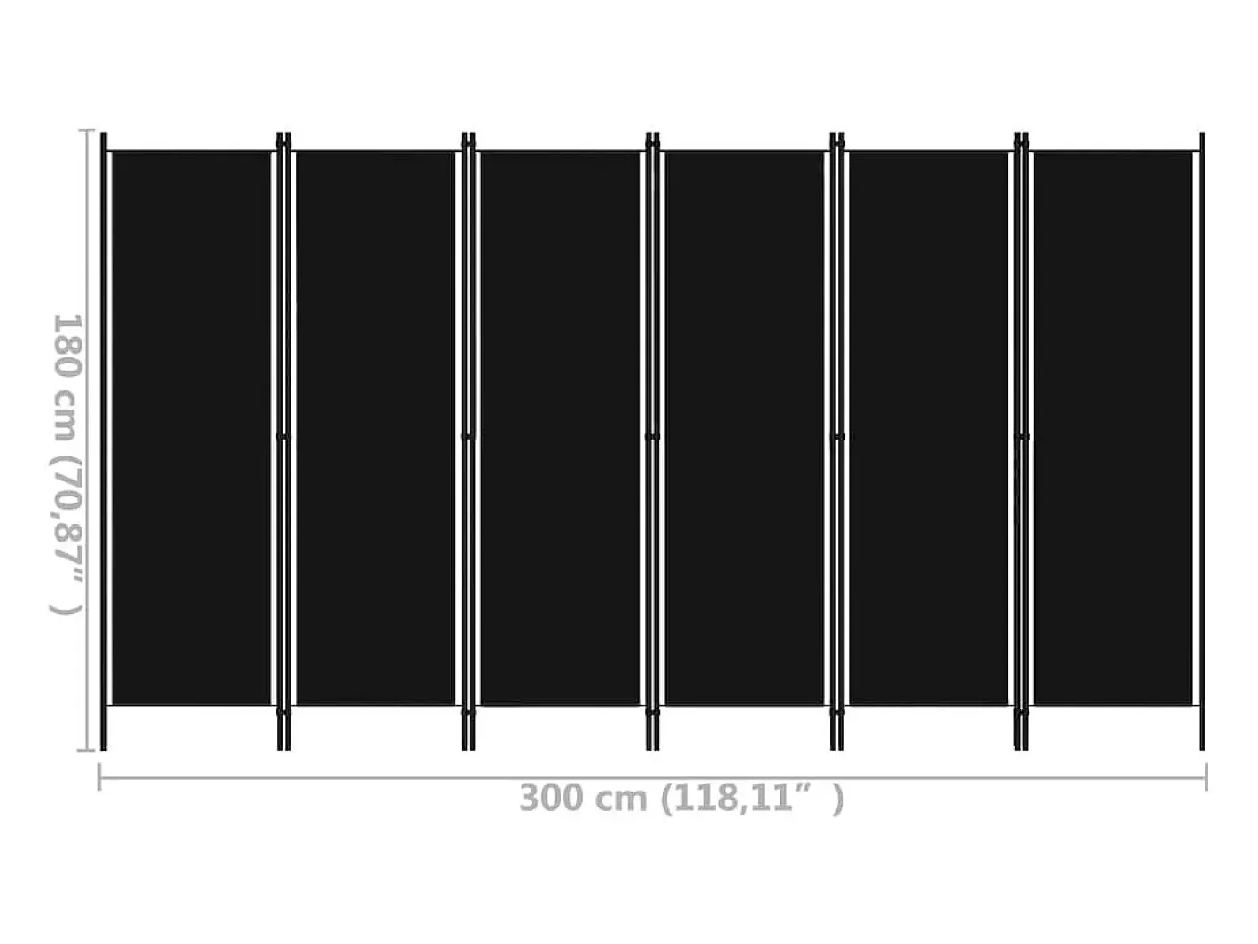 Biombo-Mampara divisoria de 6 paneles Negra 300x180 cm Negro