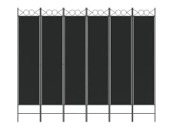 Biombo-Mampara divisoria de 6 paneles Tela Negra 240x200 cm Negro
