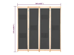 Discount Mampara divisoria de 4 paneles 160x170x4 cm Tela Gris