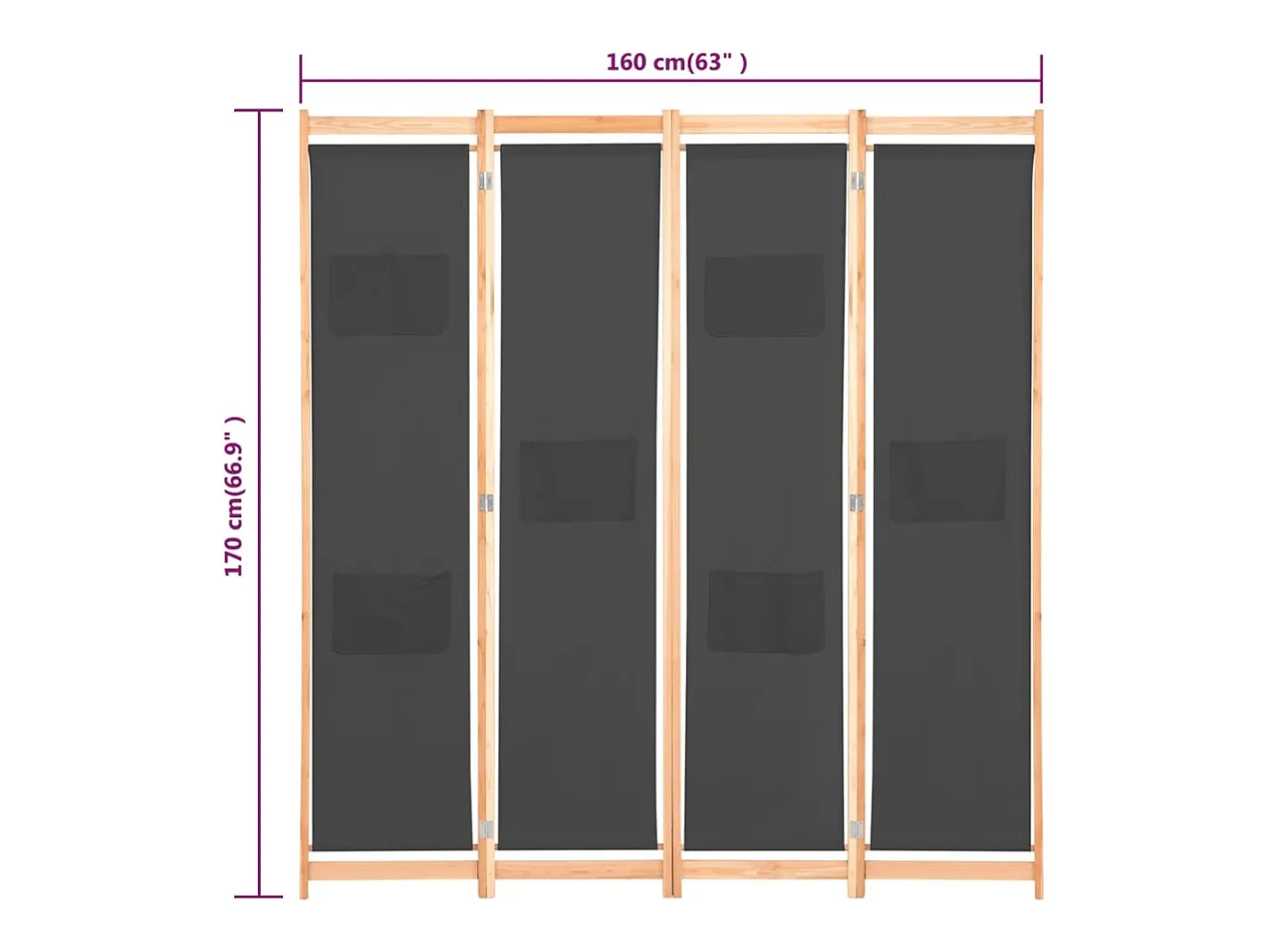 Discount Mampara divisoria de 4 paneles 160x170x4 cm Tela Gris