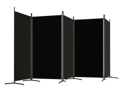 Biombo-Mampara divisoria de 5 paneles Tela Negra 433x180 cm Negro