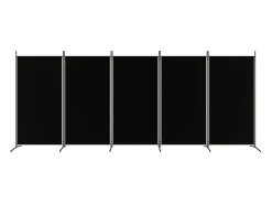 Biombo-Mampara divisoria de 5 paneles Tela Negra 433x180 cm Negro