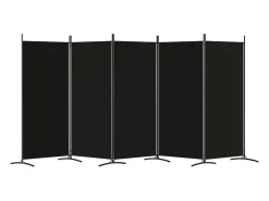 Biombo-Mampara divisoria de 5 paneles Tela Negra 433x180 cm Negro